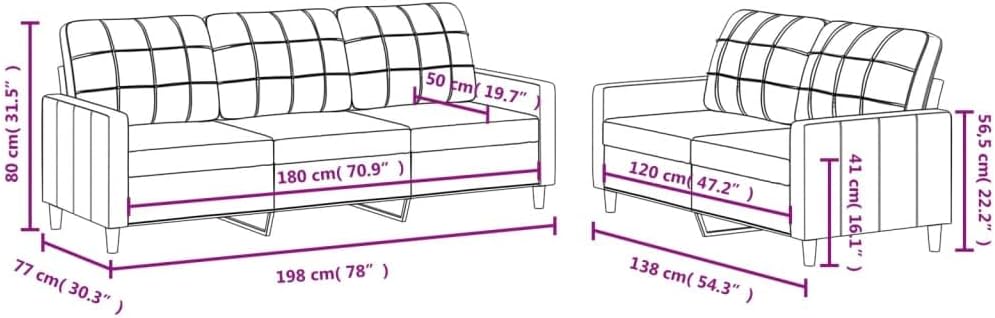 SECOLI Sofa Set 3 Seater + 2 Seater Living Room Sofa Sets Living Room Set Couch Lounge Couch Sofa Couch for Living Room 2-Piece Dark Grey Fabric