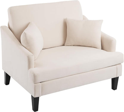 Bezseller Oversized Accent Chair, 33.5'' Wide Seat Comfy Armchair with 2 Pillows, Upholstered Big Reading Chair, Modern Single Sofa Chair for Living Room Bedroom Apartment Office, Beige