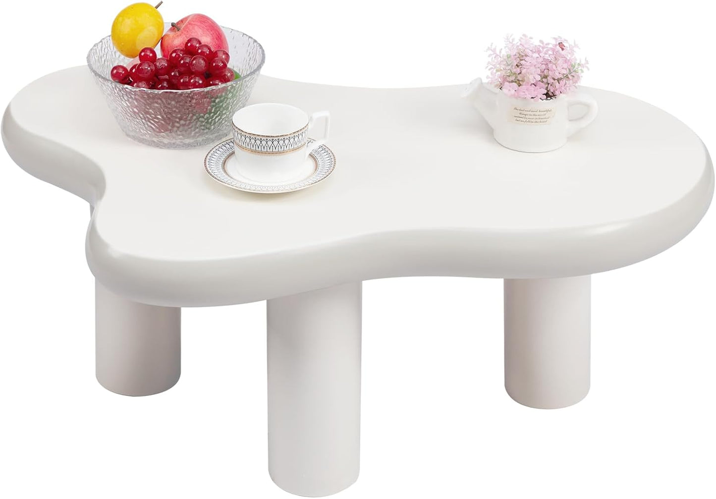 HollyHOME Cloud Coffee Table, Unique Design Accent Table for Living Room and Bedroom, Stylish and Functional Furniture Piece-Durable and Easy to Clean, Free Shape with 3 Legs, 33.9in, Cream White