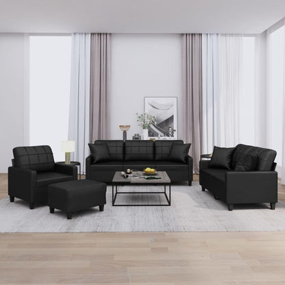 SECOLI Sofa Set 3 2 1 Living Room Sofa Sets 3-2-1 Living Room Set Couch Lounge Couch Sofa Couch for Living Room 4-Piece Black Faux Leather