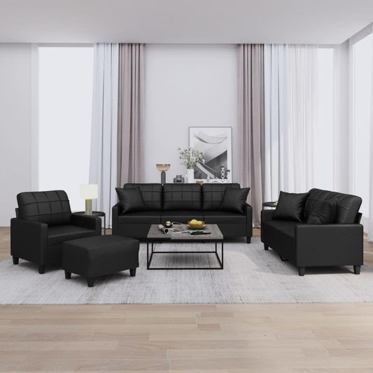 SECOLI Sofa Set 3 2 1 Living Room Sofa Sets 3-2-1 Living Room Set Couch Lounge Couch Sofa Couch for Living Room 4-Piece Black Faux Leather