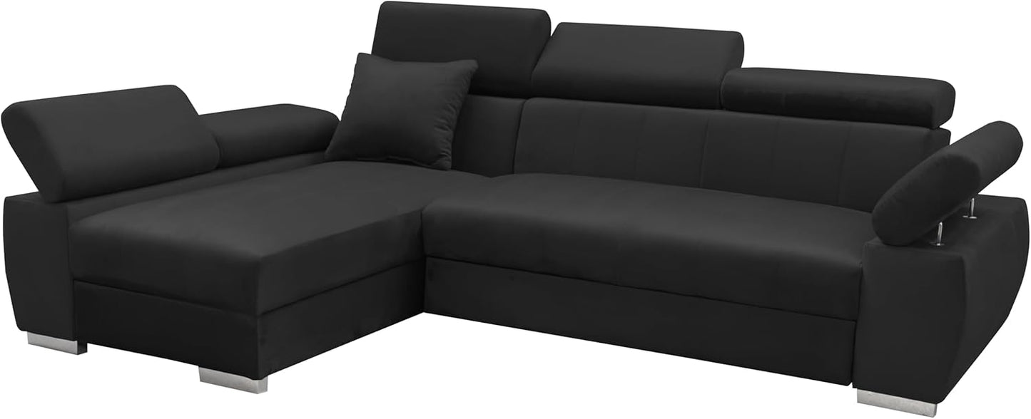 Ecksofa OTTO, Eckcouch mit Schlaffunktion, Federkern, Verstellbare Kopfstützen, Einfacher Klappmechanismus, Bettfunktion, Zusätzlicher Stauraum, Plüsch Anthrazit, Links