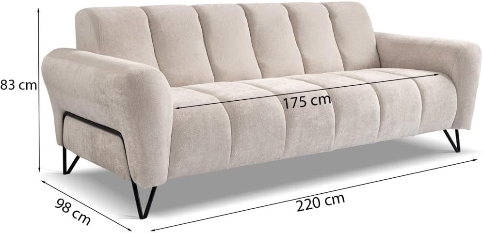 VOLARE Grau 3-Sitzer - Modernes Wohnzimmer mit Metallbeinen, Weiche Polsterung, Breite 220 cm, Höhe 83 cm, Tiefe 98 cm, Ohne Schlaffunktion