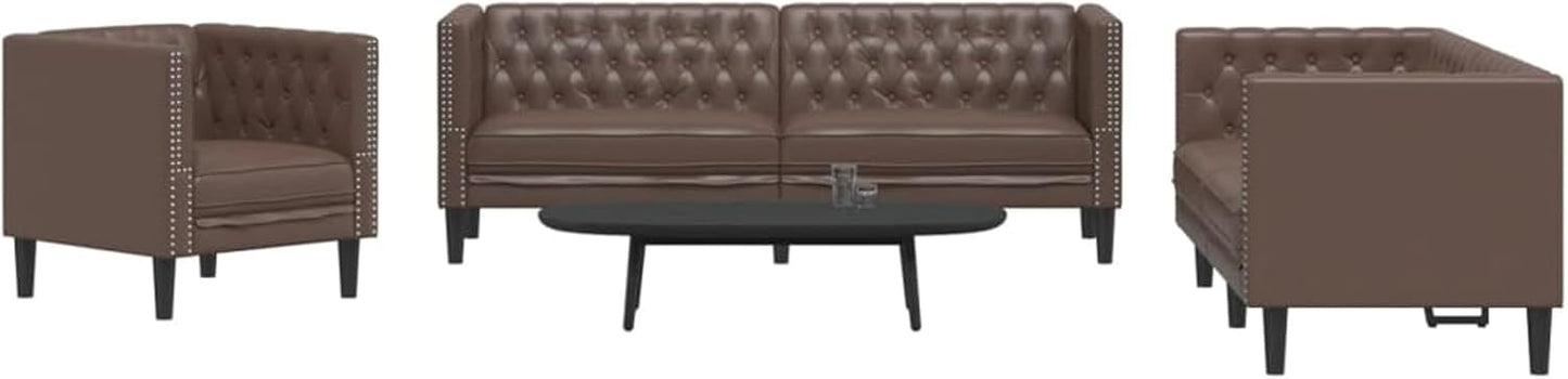 3-Piece Chesterfield Sofa Set Brown Faux Leather Indoor Sofa Model3209269