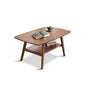 100% Solid Oak Coffee Table with Storage Shelf, 2-Tier Wooden Center Table for Living Room, Farmhouse Rustic Rectangle Table, Easy Assembly, Walnut Color, 39.37inch