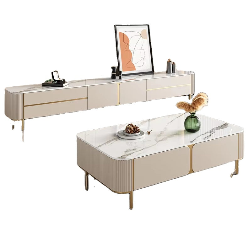 Living Room Furniture Rock Board TV Stand Coffee Table Foldable Set