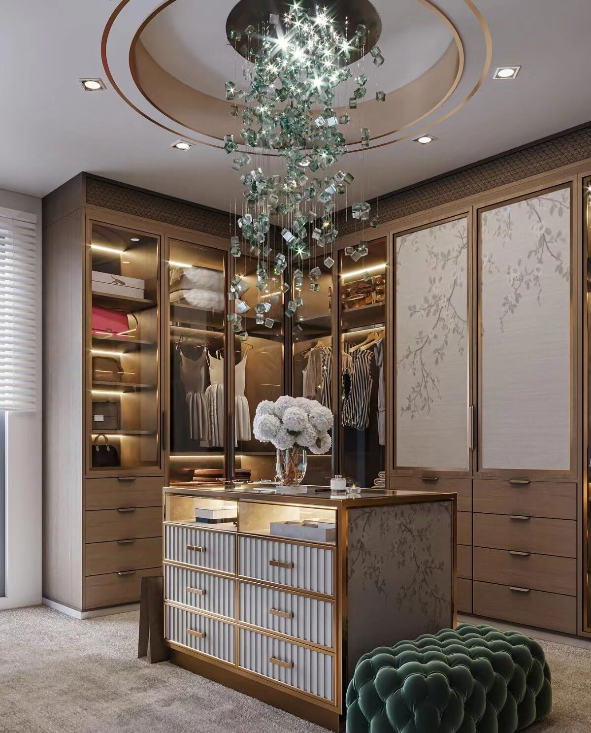 Customized Modern Eco-Friendly Wardrobe Design for Dressing Room Walk-in Closet Island Counter