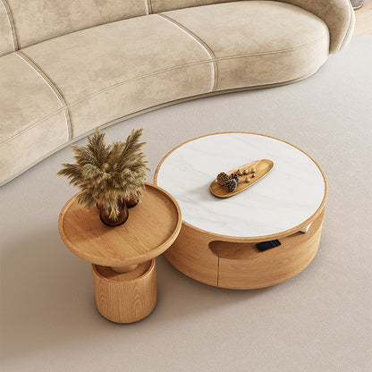 Living Room Furniture Round Wood Marble Top Coffee Table Side Table