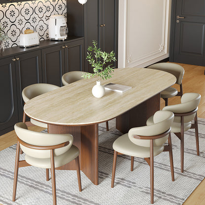 Nordic French Retro Oval Antique Wood Dining Room Table 6 Seater Dinner Chairs Set