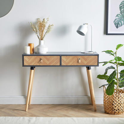 Living Room Furniture Grey & Wood Effect 2-Drawer Console Table