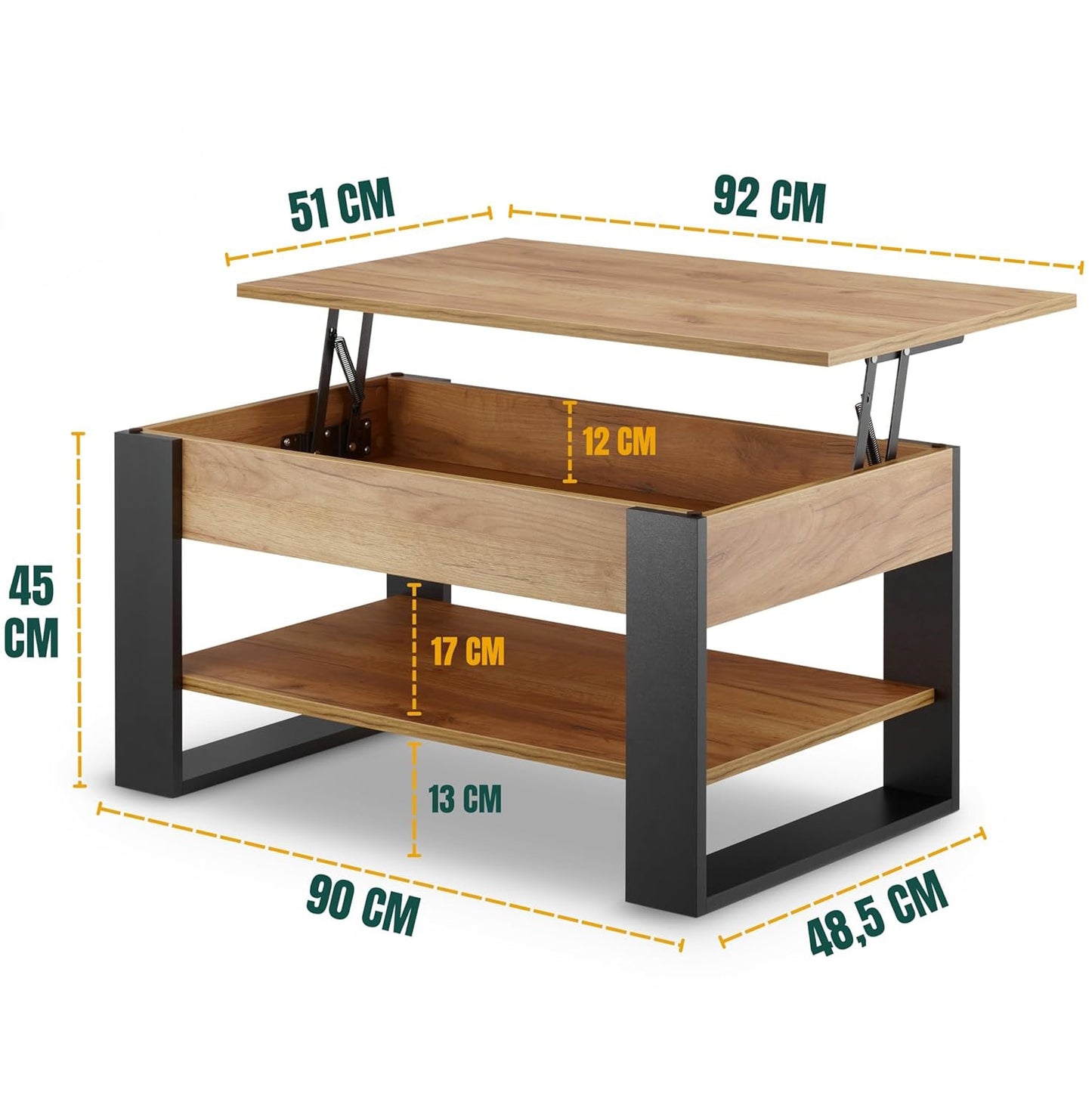 Large Capacity Storage Table Simple Wood Metal Standing Type Double Use Coffee Table