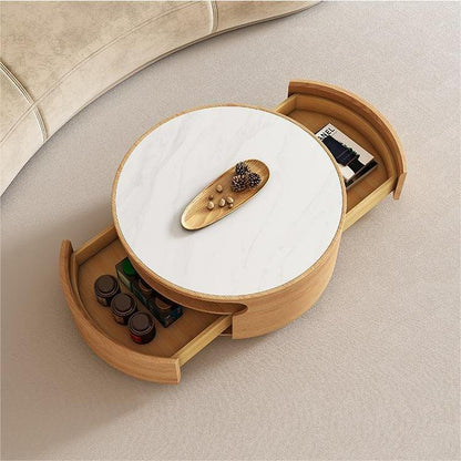 Living Room Furniture Round Wood Marble Top Coffee Table Side Table