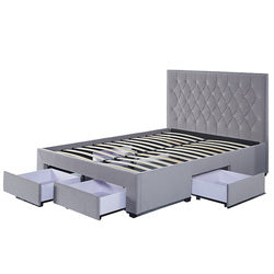 Upholstered Platform Ottoman Fabric Storage Wooden Double Full Twin king Queen Size Bed Frame
