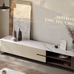 Marble Look Living Room Furniture Set Extendable Storage Coffee Table and TV Cabinet