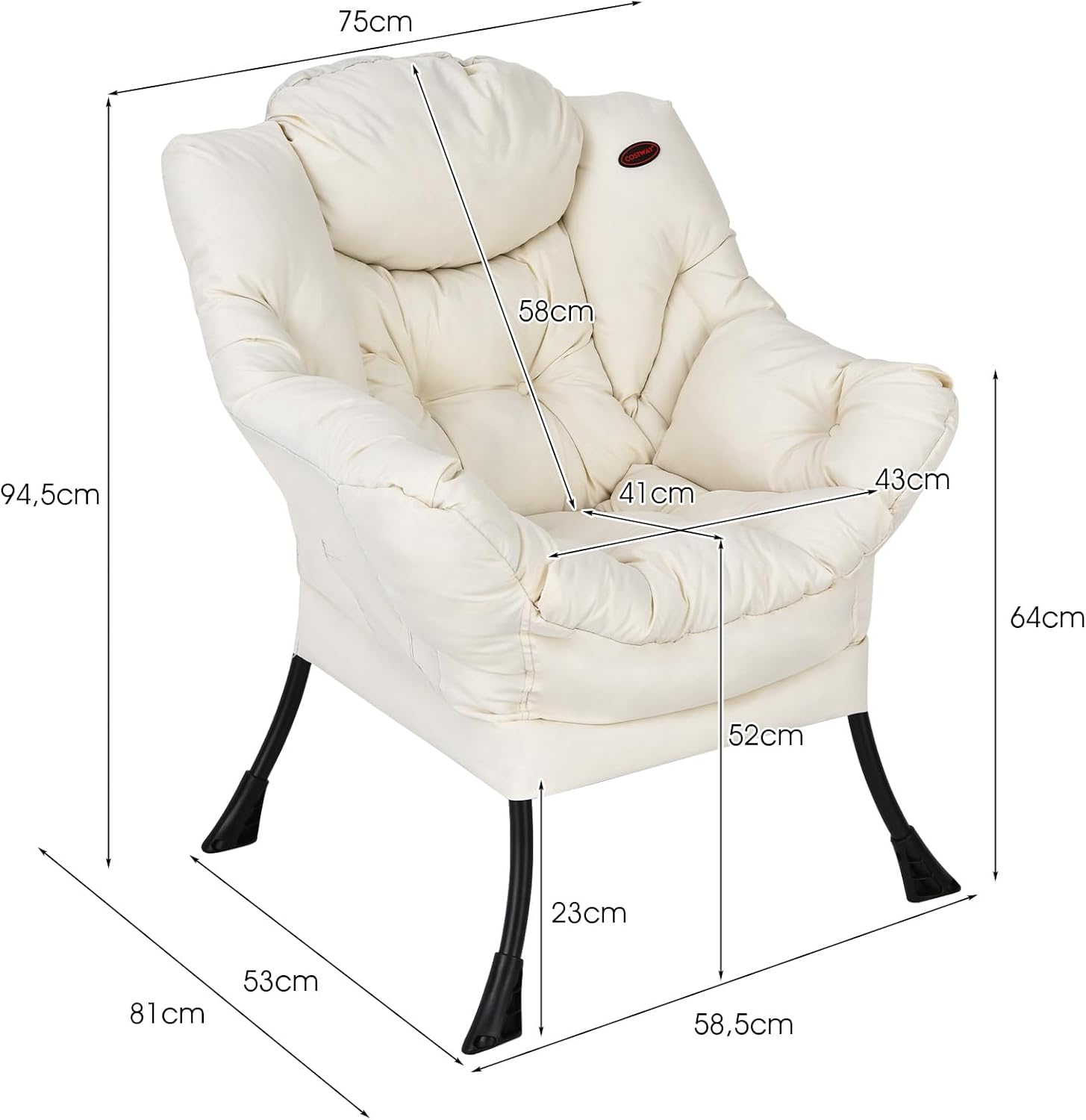 COSTWAY Padded Armchair, Recliner Chair with Armrests & Side Pocket, Lounge Chair, TV Chair, Wing Chair for Living Room, Bedroom, Office (Beige)