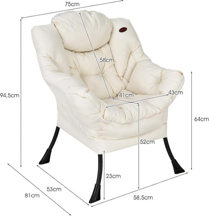 COSTWAY Padded Armchair, Recliner Chair with Armrests & Side Pocket, Lounge Chair, TV Chair, Wing Chair for Living Room, Bedroom, Office (Beige)