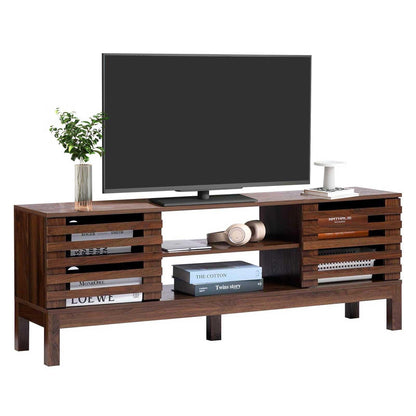 HollyHOME Bamboo TV Stand with Storage for TVs up to 65'', Modern Entertainment Center with 2 Open Shelf, Accent Media Console Table for Living Room, Bedroom, 55"(L), Walnut