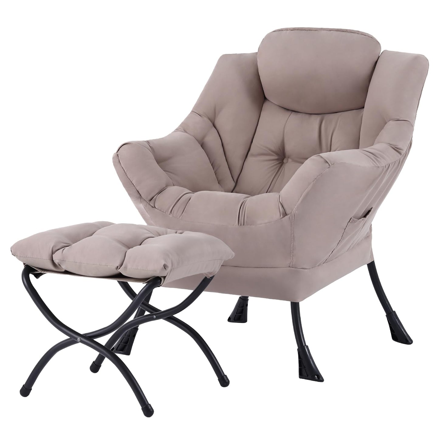 Tiita Lazy Chair with Ottoman, Modern Large Accent Lounge Chair, Leisure Sofa Armchair with Ottoman, Reading Chairs with Footrest for Bedroom, Living Room, Dorm Rooms, Garden