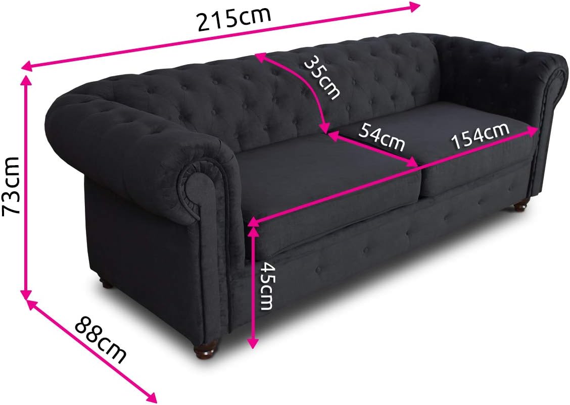 Chesterfield Asti 3-Seater Sofa Set, Glamour Design Sofa Set, Wooden Feet, Upholstered Sofa, for the Living Room