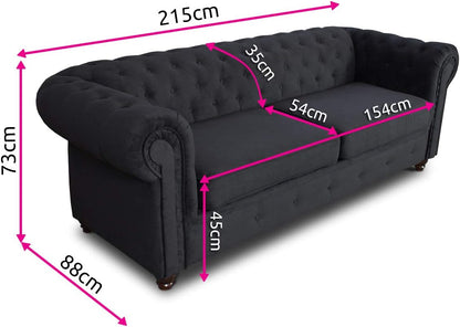 Chesterfield Asti 3-Seater Sofa Set, Glamour Design Sofa Set, Wooden Feet, Upholstered Sofa, for the Living Room