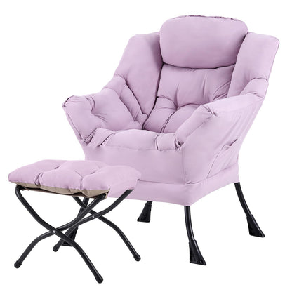 Tiita Lazy Chair with Ottoman, Modern Large Accent Lounge Chair, Leisure Sofa Armchair with Ottoman, Reading Chairs with Footrest for Bedroom, Living Room, Dorm Rooms, Garden
