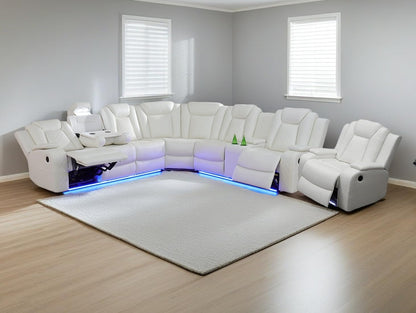 Power Recliner Sectional Sofa Set,Living Room Furniture Sets,Black Leather Sectional Reclining Couch Power Reclining Sofa with LED Light/Storage Console for Living Room