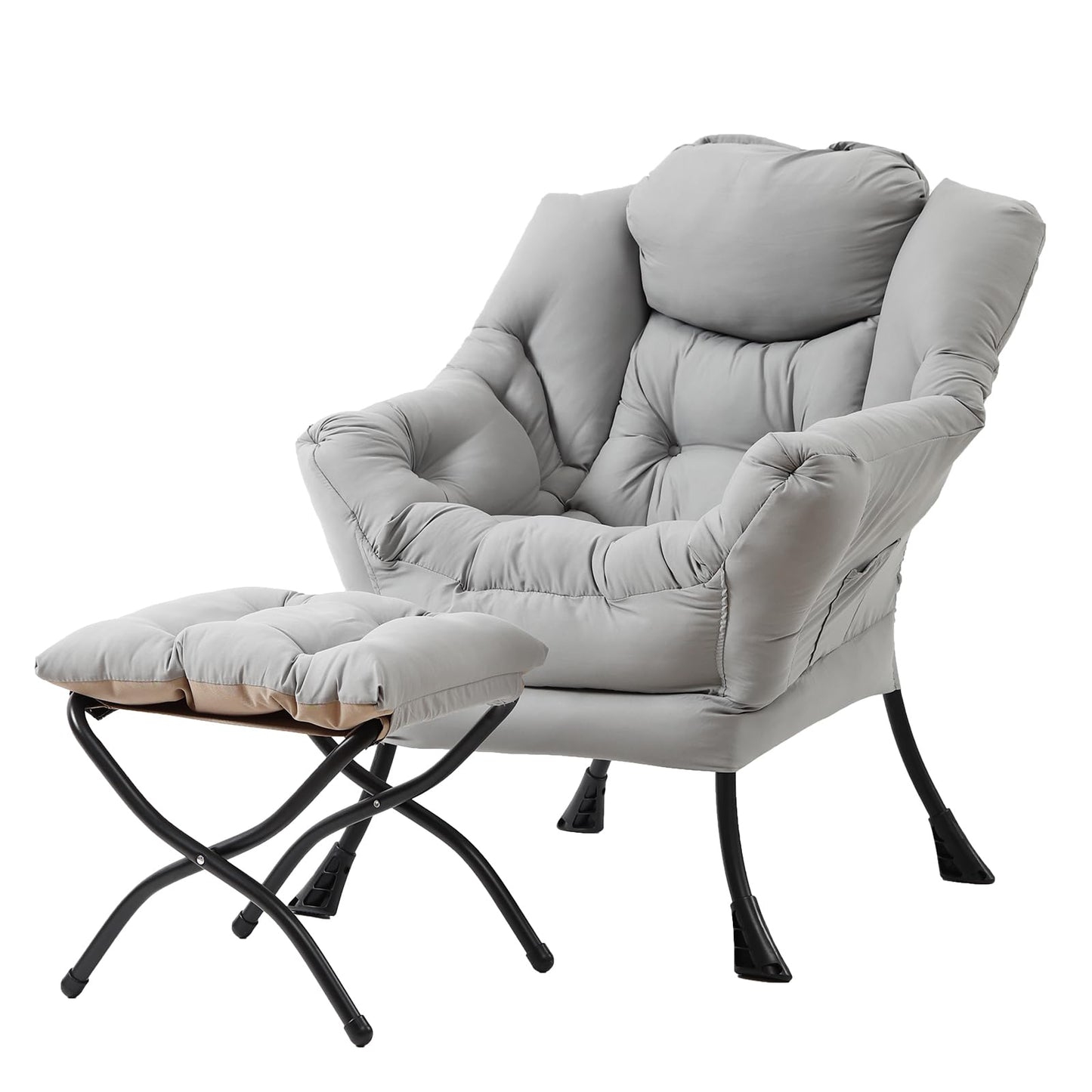 Tiita Lazy Chair with Ottoman, Modern Large Accent Lounge Chair, Leisure Sofa Armchair with Ottoman, Reading Chairs with Footrest for Bedroom, Living Room, Dorm Rooms, Garden