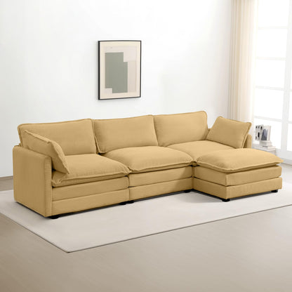 ROWHY Oversized Modular Sectional Sofa with Movable Ottoman, 112 Inch 4 Seat Modern Corduroy Sofa Set, Convertible L Shaped Couch for Living Room and Office, Beige