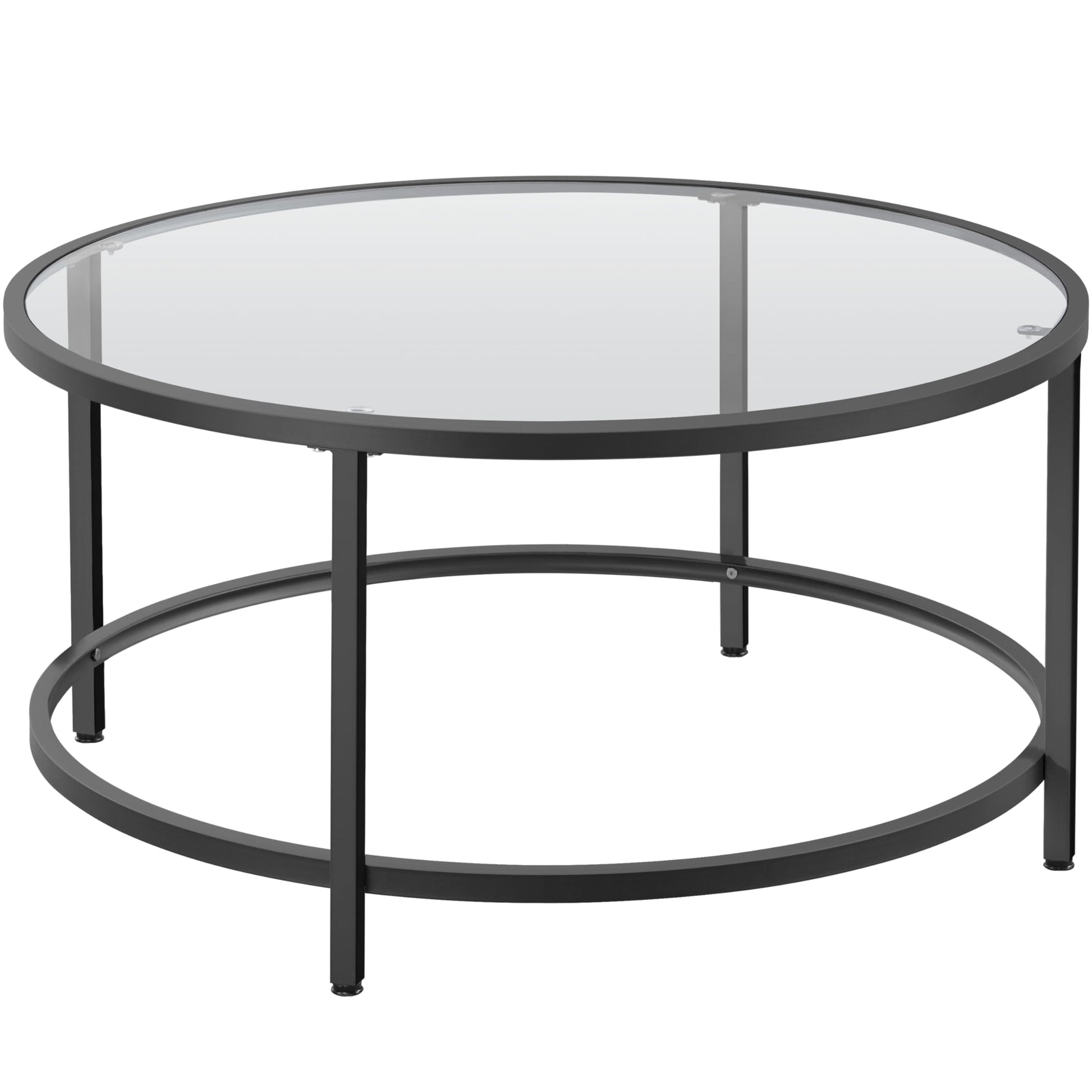 Yaheetech Gold Glass Coffee Table for Living Room, 27.6" Round Glass Coffee Table with Metal Frame, Circle Coffee Table for Home, Office, Apartment