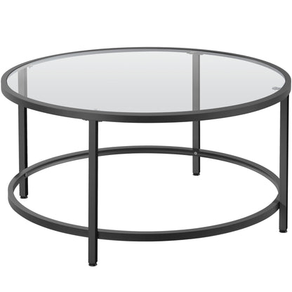 Yaheetech Gold Glass Coffee Table for Living Room, 27.6" Round Glass Coffee Table with Metal Frame, Circle Coffee Table for Home, Office, Apartment