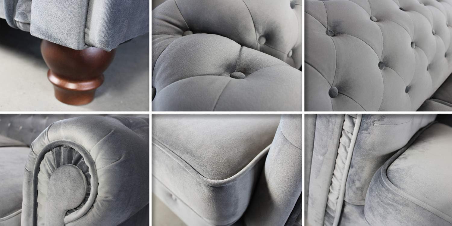 Chesterfield Asti 3-Seater Sofa Set, Glamour Design Sofa Set, Wooden Feet, Upholstered Sofa, for the Living Room
