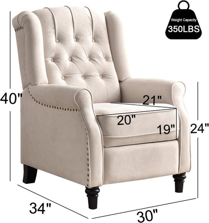 EBELLO Pushback Recliner Chair, Fabric Armchair Push Back Recliner with Rivet Decoration, Mid Century Wingback Accent Chair for Living Room, Bedroom, Beige