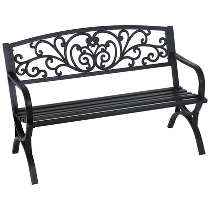 Garden Bench,Outdoor Benches,Iron Steel Frame Patio Bench with Mesh Pattern and Plastic Backrest Armrests for Lawn Yard Porch Work Entryway,Black