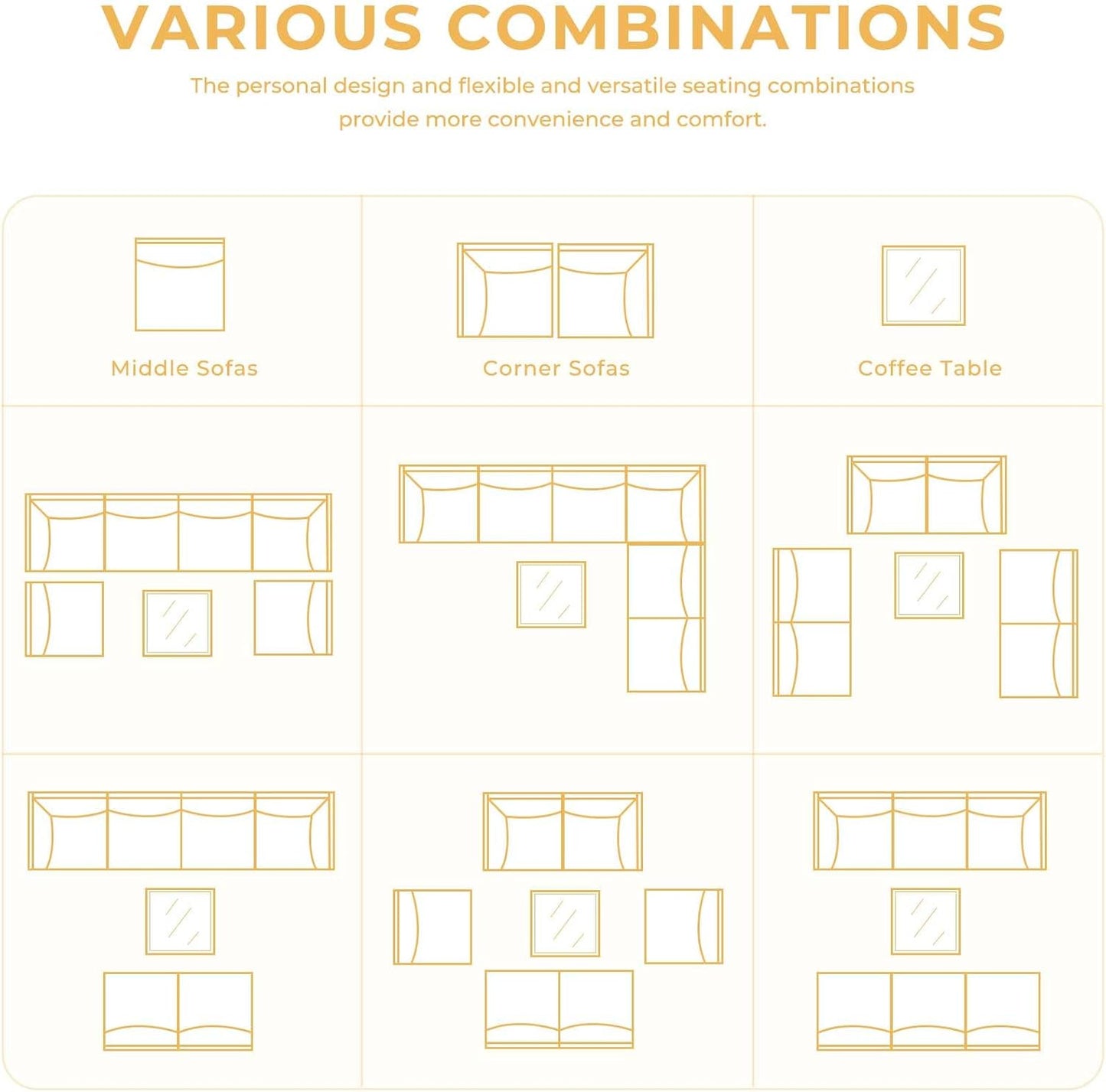 Grand patio 7-Piece Wicker Patio Furniture Set, Boho Outdoor Conversation Set Sectional Sofa with Water Resistant Thick Cushions and Coffee Table, Cream