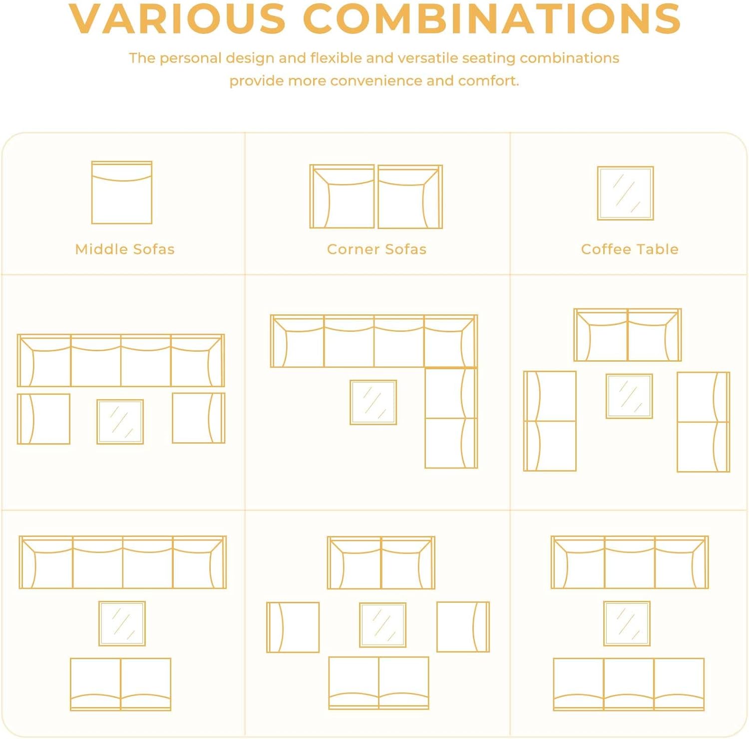 Grand patio 7-Piece Wicker Patio Furniture Set, Boho Outdoor Conversation Set Sectional Sofa with Water Resistant Thick Cushions and Coffee Table, Cream