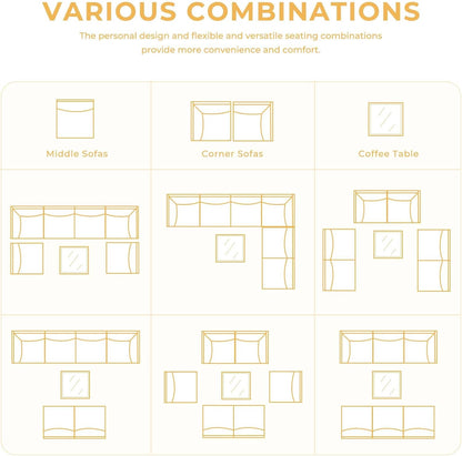 Grand patio 7-Piece Wicker Patio Furniture Set, Boho Outdoor Conversation Set Sectional Sofa with Water Resistant Thick Cushions and Coffee Table, Cream