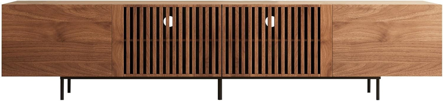 Mid Century Modern TV Stand for 80+ Inch TVs, 94.48" Walnut Console with Ample Storage – Stylish Entertainment Center for Living Room or Bedroom