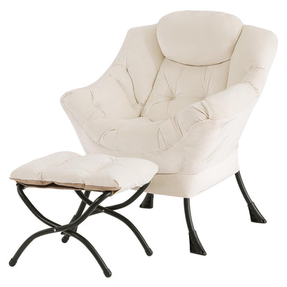 Tiita Lazy Chair with Ottoman, Modern Large Accent Lounge Chair, Leisure Sofa Armchair with Ottoman, Reading Chairs with Footrest for Bedroom, Living Room, Dorm Rooms, Garden