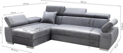 Ecksofa OTTO, Eckcouch mit Schlaffunktion, Federkern, Verstellbare Kopfstützen, Einfacher Klappmechanismus, Bettfunktion, Zusätzlicher Stauraum, Plüsch Anthrazit, Links