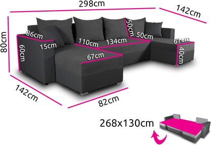 Sofnet Beno U-Shape Couch / Corner Sofa with Bed Box, Couch with Bed Function, Upholstered Corner, Big Sofa, Living Room