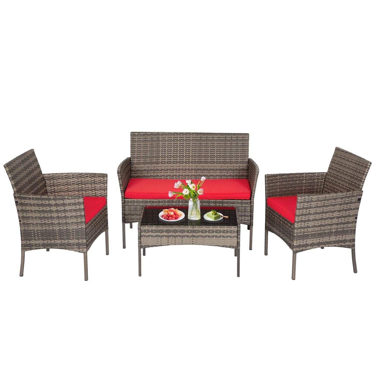 FDW | 4-Piece Patio Furniture Set | Black | Outdoor Wicker Furniture with Coffee Table | Modern Rattan Chairs Conversation Set | Outdoor Seating | Weather-Resistant | for Porch, Garden, Lawn