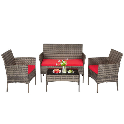 FDW | 4-Piece Patio Furniture Set | Black | Outdoor Wicker Furniture with Coffee Table | Modern Rattan Chairs Conversation Set | Outdoor Seating | Weather-Resistant | for Porch, Garden, Lawn