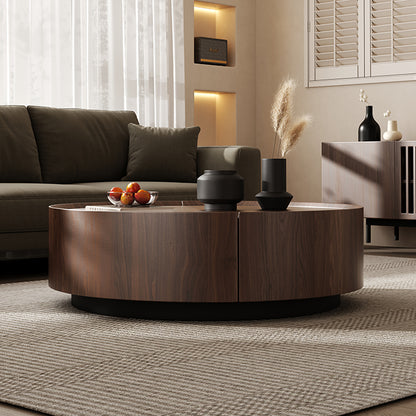 Bark Wood Frame Metal Base Round Coffee Table Modern Storage Coffee Table