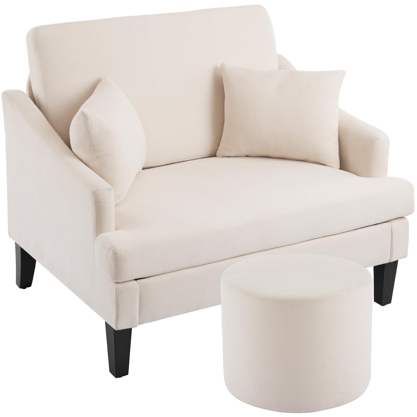 Bezseller Oversized Accent Chair, 33.5'' Wide Seat Comfy Armchair with 2 Pillows, Upholstered Big Reading Chair, Modern Single Sofa Chair for Living Room Bedroom Apartment Office, Beige