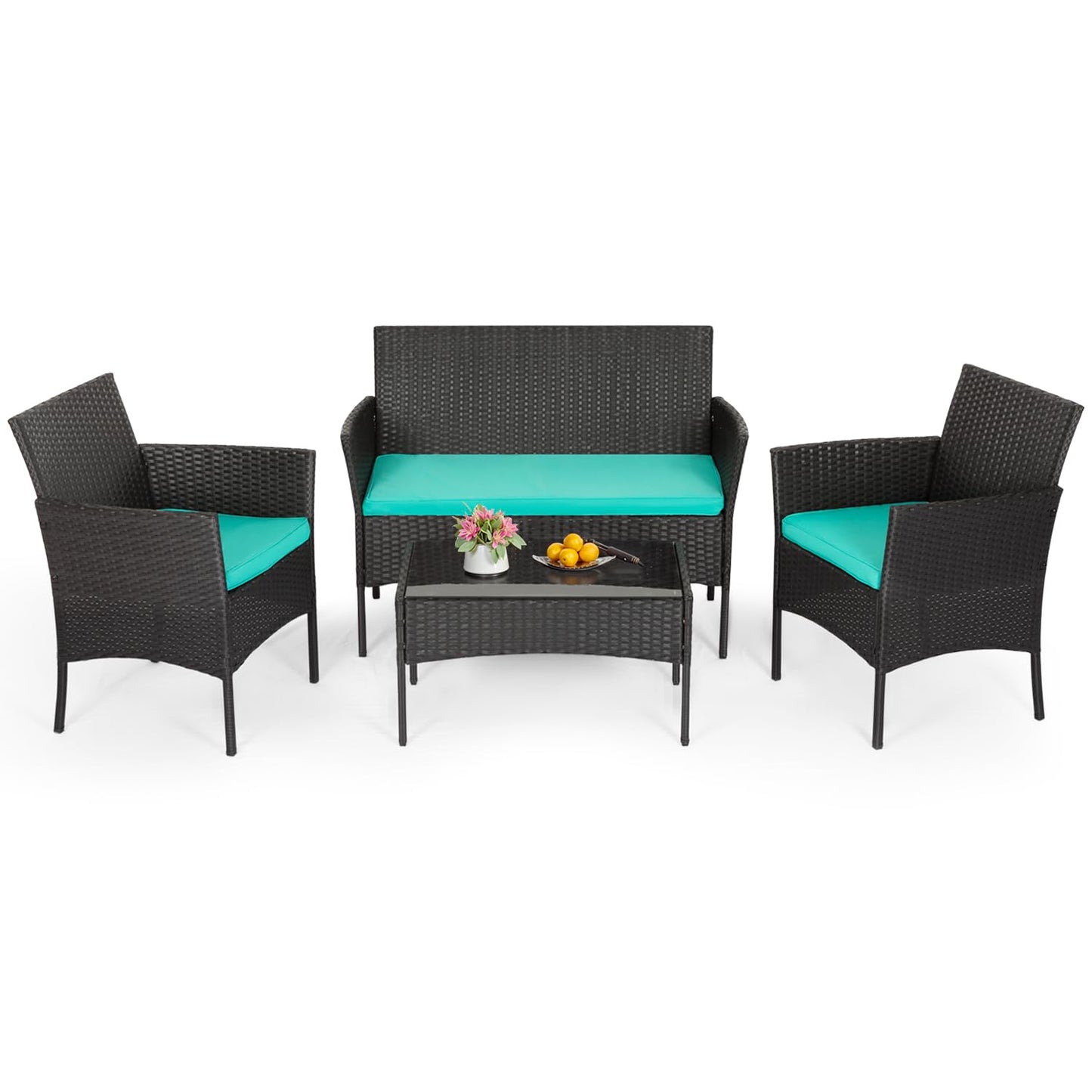 FDW | 4-Piece Patio Furniture Set | Black | Outdoor Wicker Furniture with Coffee Table | Modern Rattan Chairs Conversation Set | Outdoor Seating | Weather-Resistant | for Porch, Garden, Lawn