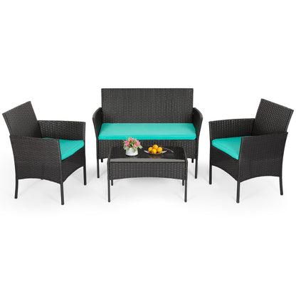FDW | 4-Piece Patio Furniture Set | Black | Outdoor Wicker Furniture with Coffee Table | Modern Rattan Chairs Conversation Set | Outdoor Seating | Weather-Resistant | for Porch, Garden, Lawn