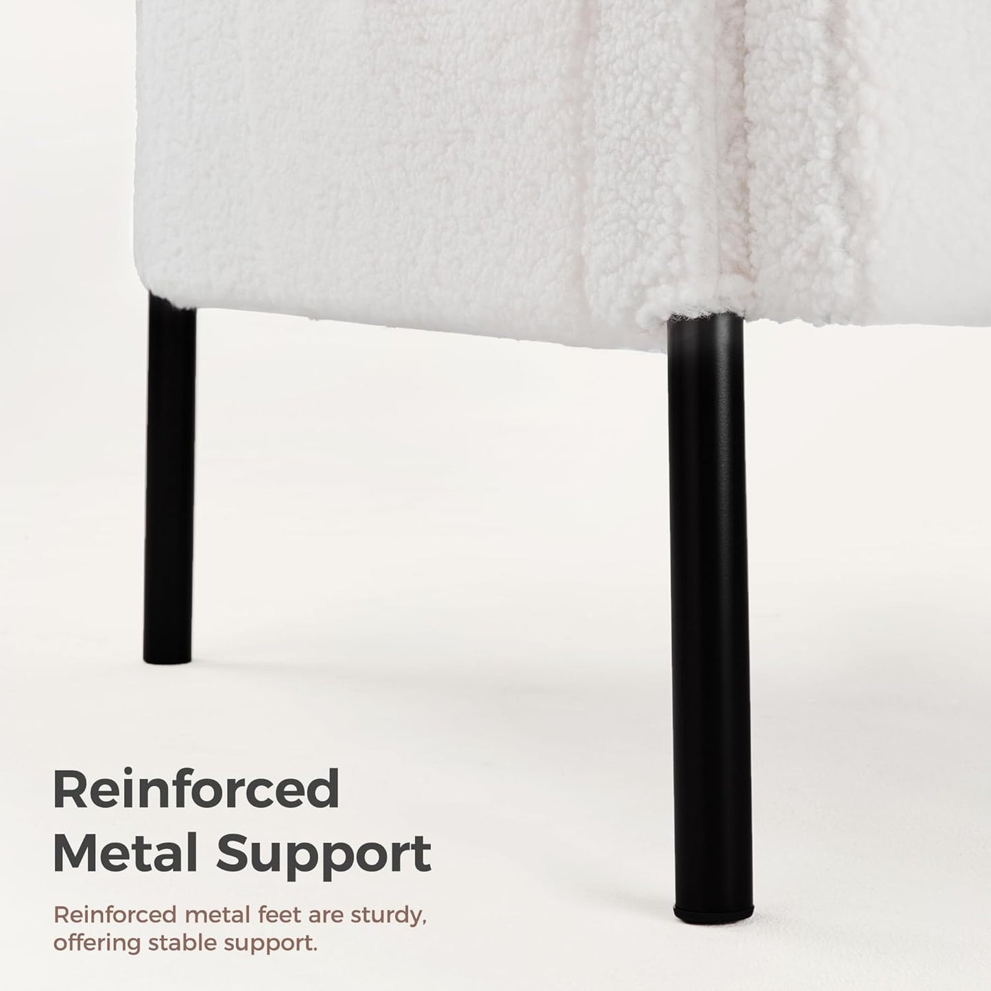 Mondeer Armchair, Single Lounge Sofa with Side Pocket with Metal Legs, Cosy Faux Lambskin Fabric, Modern, for Living Room, Bedroom, Study, 63 x 75 x 75 cm, White