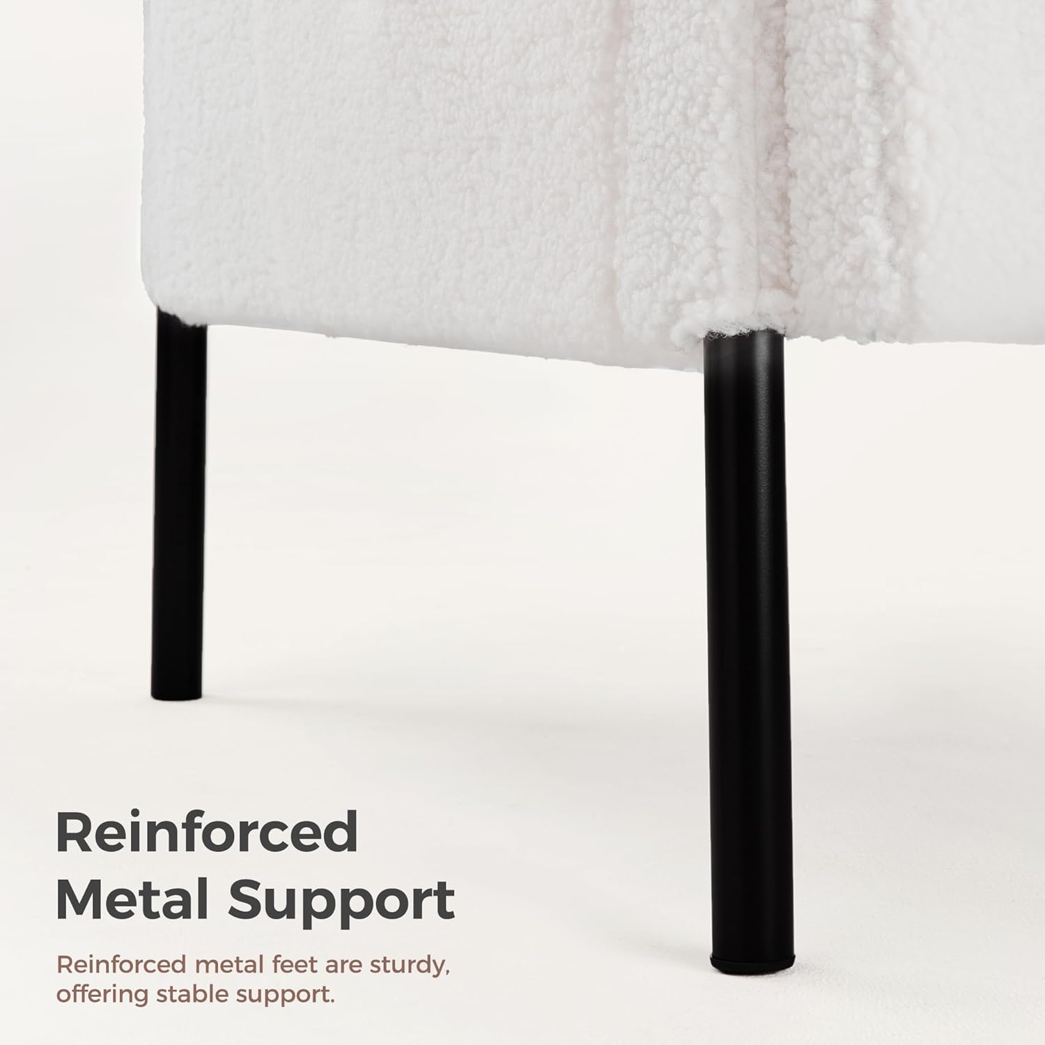 Mondeer Armchair, Single Lounge Sofa with Side Pocket with Metal Legs, Cosy Faux Lambskin Fabric, Modern, for Living Room, Bedroom, Study, 63 x 75 x 75 cm, White