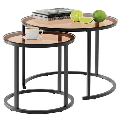 aboxoo Coffee Table Nesting White Set of 2 Side Set Golden Frame Circular Round and Marble Pattern Wooden Tables, Living Room Bedroom Apartment Modern Industrial Simple Nightstand