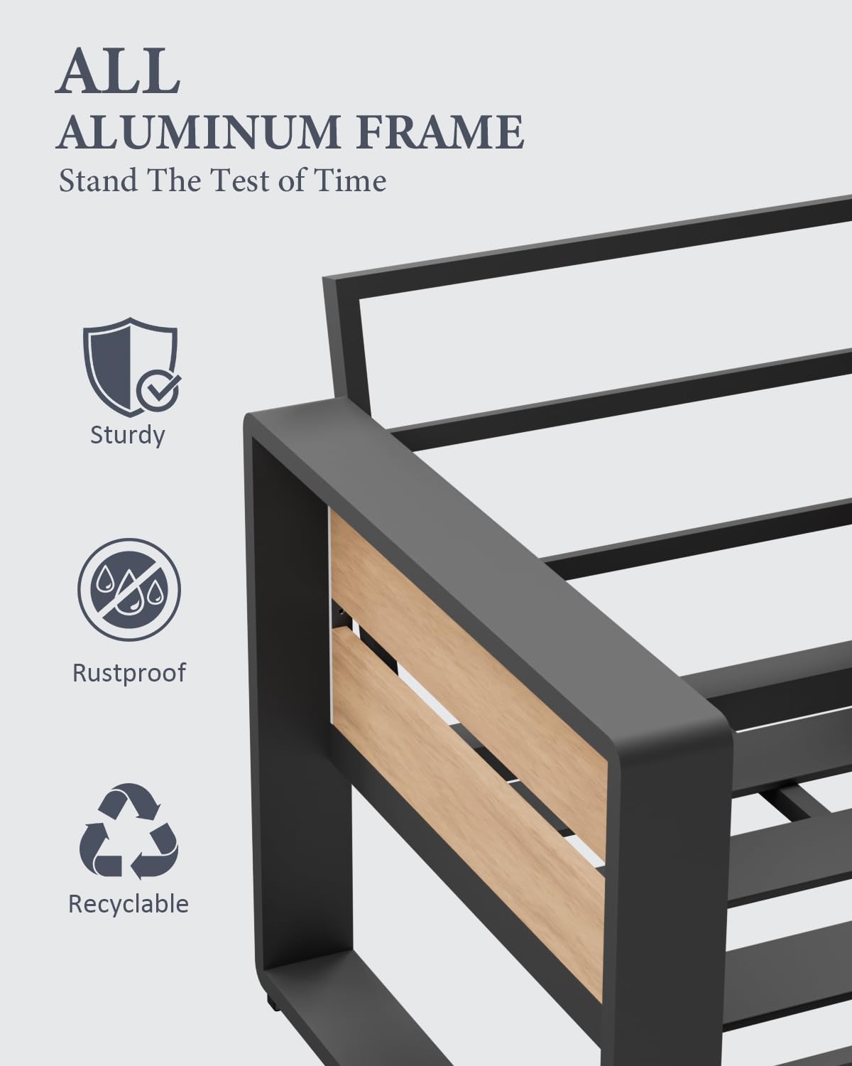 ZANDOR Aluminum Outdoor Patio Furniture - 2 Pcs Armchair, All-Weather Metal Modern Outside Furniture with Washable Thick Cushion for Garden/Backyard/Porch, Grey